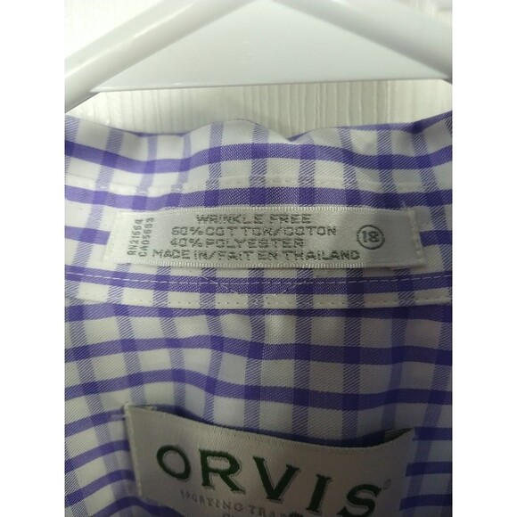 Orvis Woman 18 Button Shirt L/S Purple Checked Pocket Wrinkle Free Logo Office - Picture 9 of 10